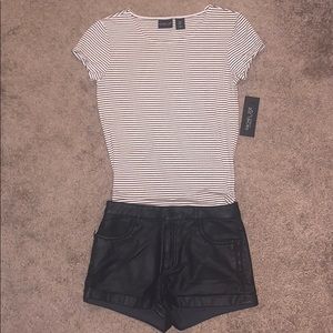 NWT Rachel Zoe Striped Tee & Black Pleather Shorts